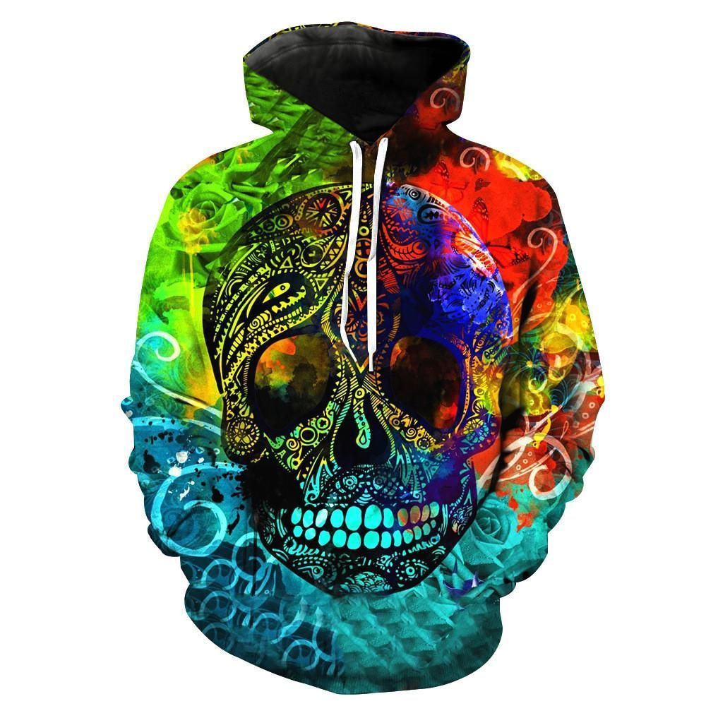 Unisex Sugar Skull 3D All Over Print Hoodie, Zip Hoodie