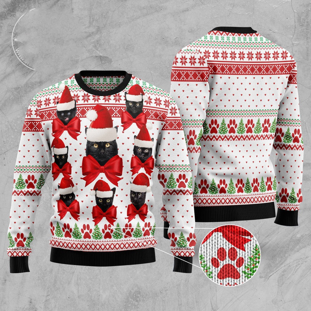 Unisex Ugly Christmas Sweatshirt Black Cat Ball Ugly Christmas Sweater Pet Lovers