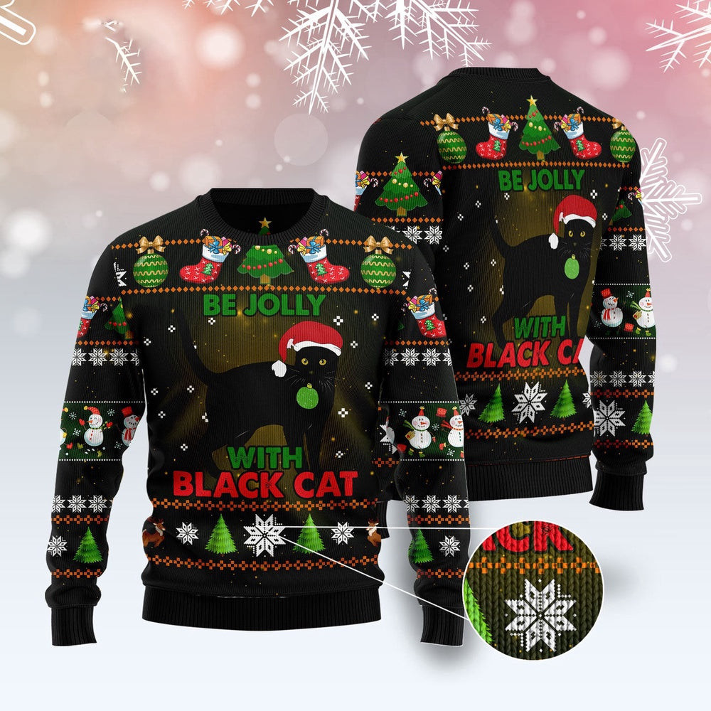 Unisex Ugly Christmas Sweatshirt Black Cat Be Jolly Ugly Christmas Sweater Pet Lovers