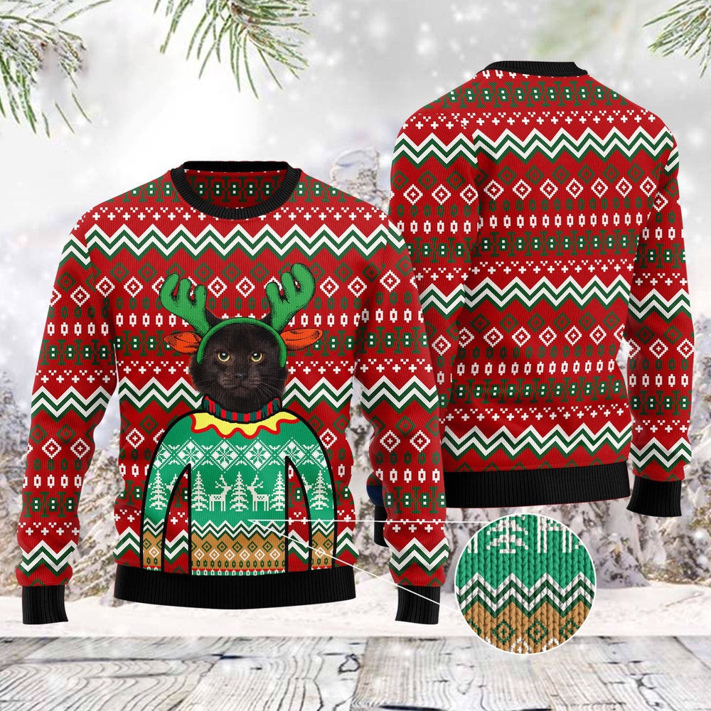 Unisex Ugly Christmas Sweatshirt Black Cat Christmas Awesome Ugly Christmas Sweater Pet Lovers