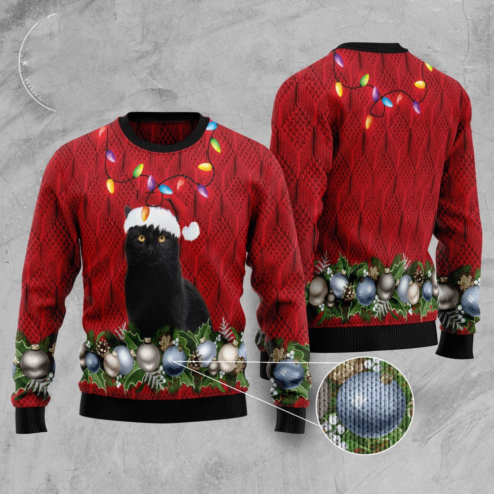 Unisex Ugly Christmas Sweatshirt Black Cat Christmas Beauty Ugly Christmas Sweater Pet Lovers