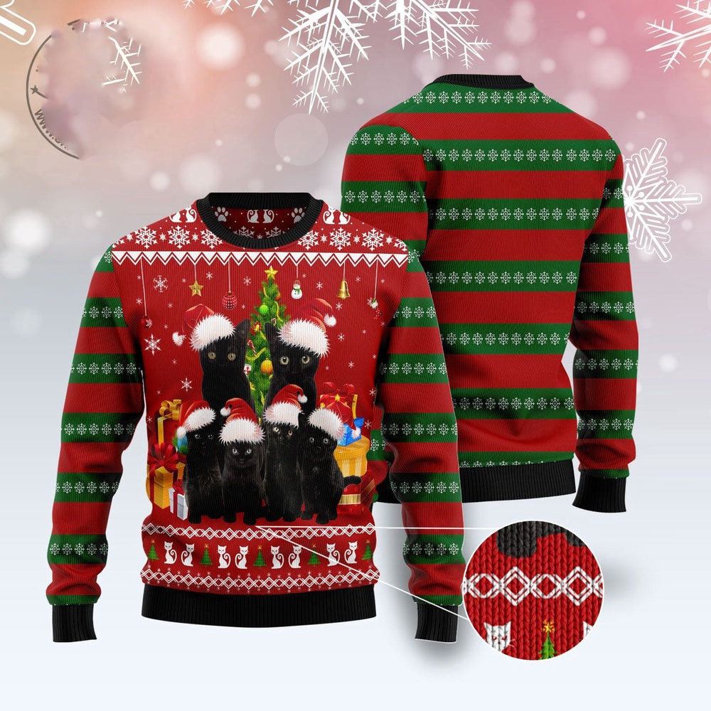 Unisex Ugly Christmas Sweatshirt Black Cat Family Christmas Ugly Christmas Sweater Pet Lovers
