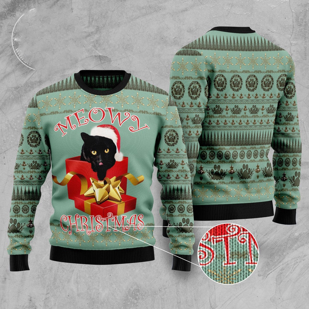 Unisex Ugly Christmas Sweatshirt Black Cat Gift Ugly Christmas Sweater Pet Lovers
