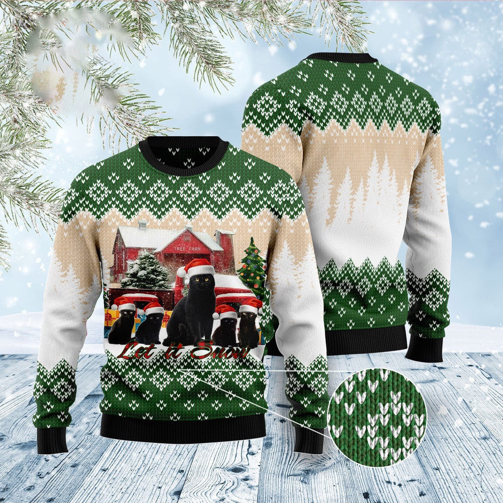 Unisex Ugly Christmas Sweatshirt Black Cat Let It Snow Ugly Christmas Sweater Pet Lovers