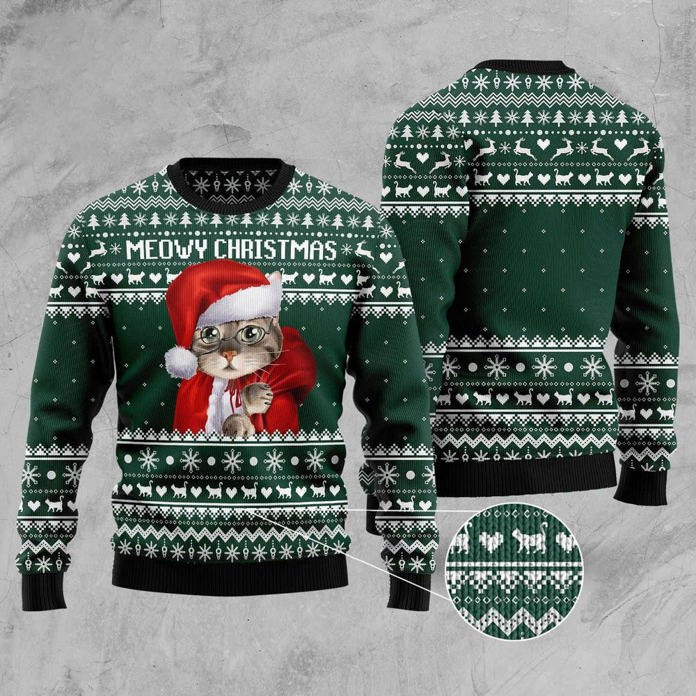 Unisex Ugly Christmas Sweatshirt Cat Santa Ugly Christmas Sweater Pet Lovers