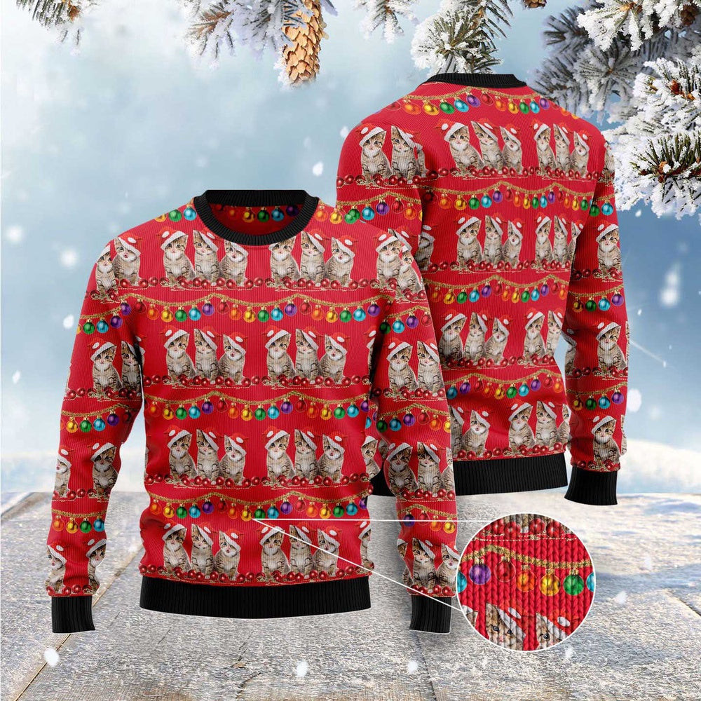 Unisex Ugly Christmas Sweatshirt Cat Themed Kitten Ugly Christmas Sweater Pet Lovers