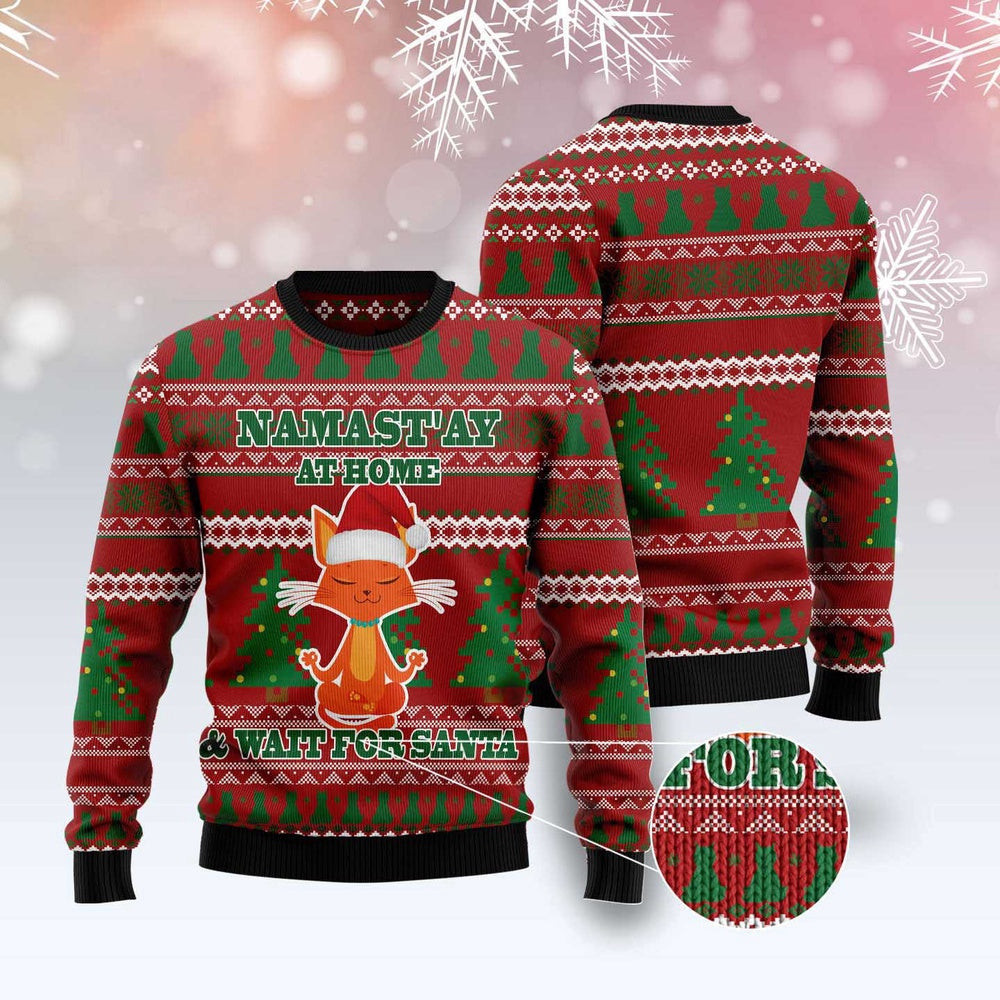 Unisex Ugly Christmas Sweatshirt Cat Yoga Ugly Christmas Sweater Pet Lovers