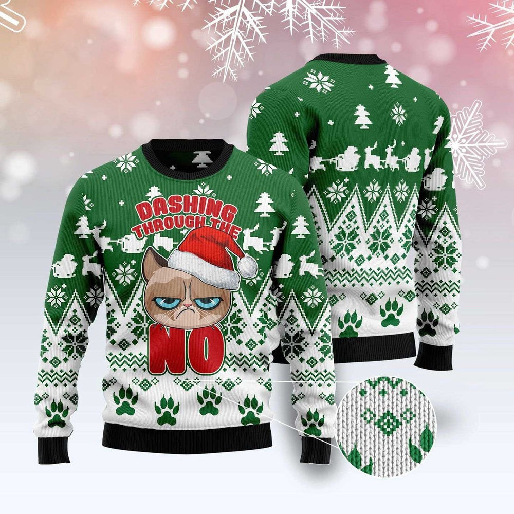 Unisex Ugly Christmas Sweatshirt Grumpy Cat Dashing Through Ugly Christmas Sweater Pet Lovers