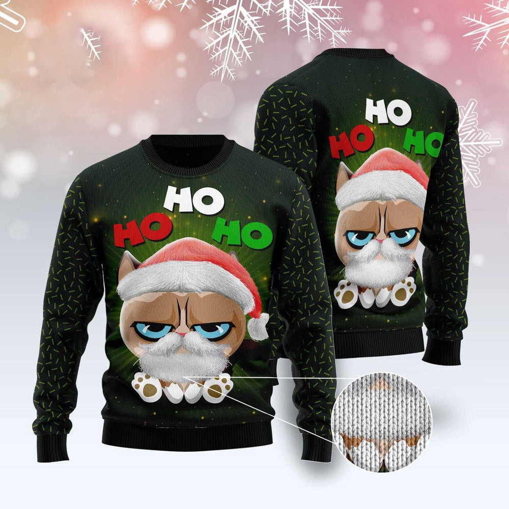Unisex Ugly Christmas Sweatshirt Grumpy Cat Hohoho Ugly Christmas Sweater Pet Lovers