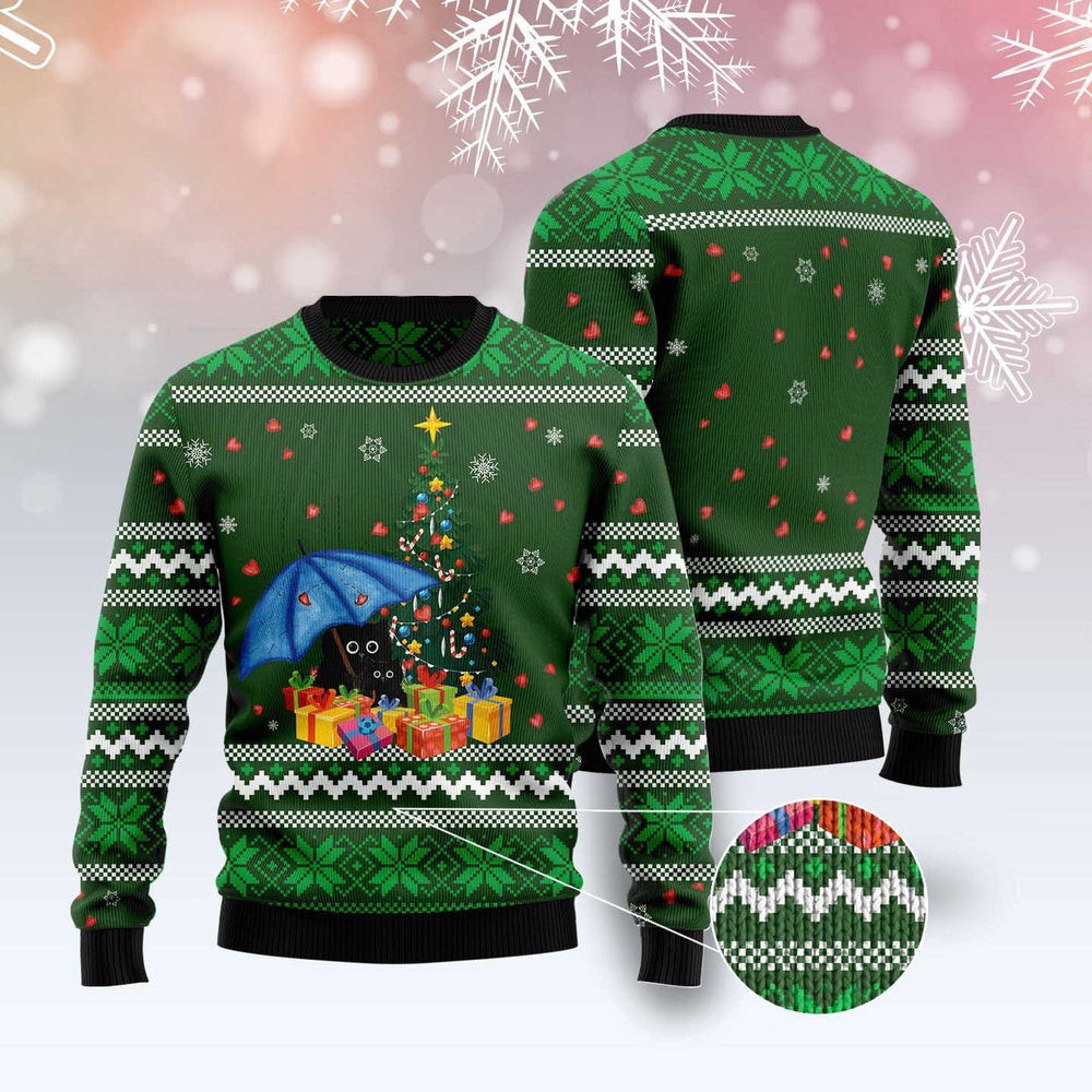 Unisex Ugly Christmas Sweatshirt Love Is Like Rain Black Cat Ugly Sweater For Pet Lovers