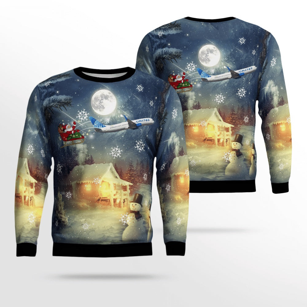 United Airlines Boeing 77-9ER Christmas Ugly Sweaters Gift For Christmas