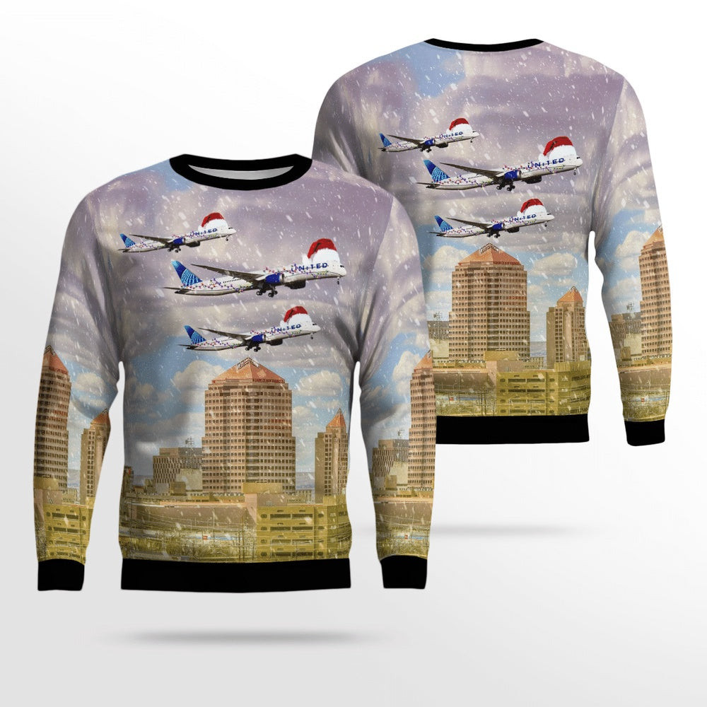 United Airlines Boeing 787 Dreamliner Albuquerque Christmas Ugly Sweaters Gift For Christmas