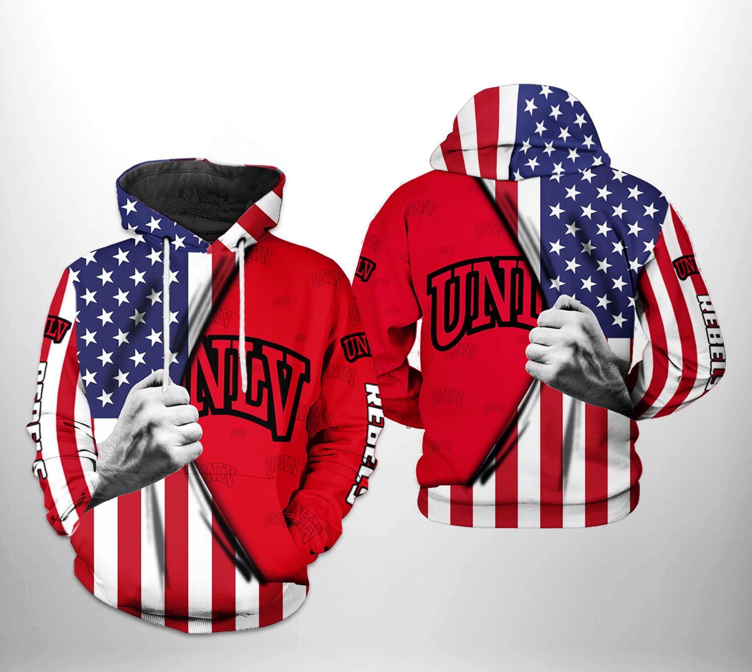 UNLV Rebels NCAA US Flag 3D All Over Print Hoodie, Zip Hoodie