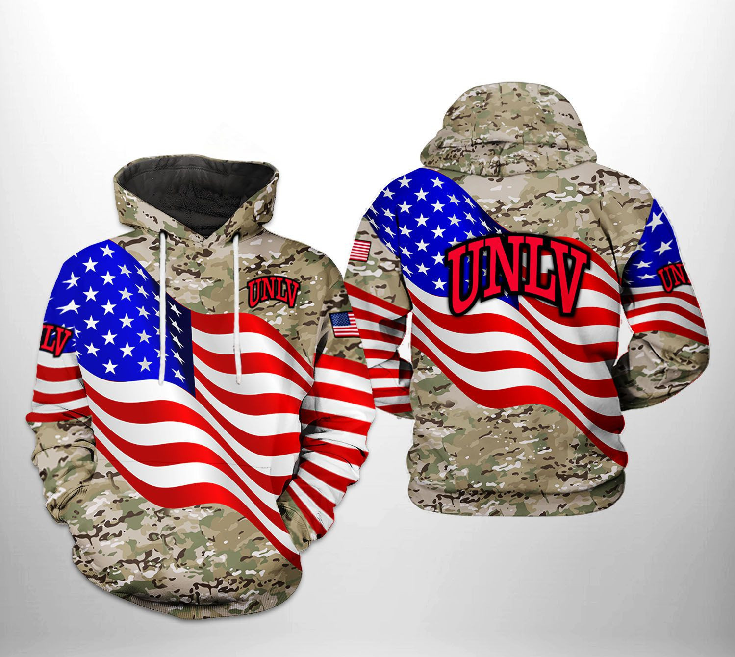UNLV Rebels NCAA US Flag Camo Veteran 3D All Over Print Hoodie, Zip Hoodie