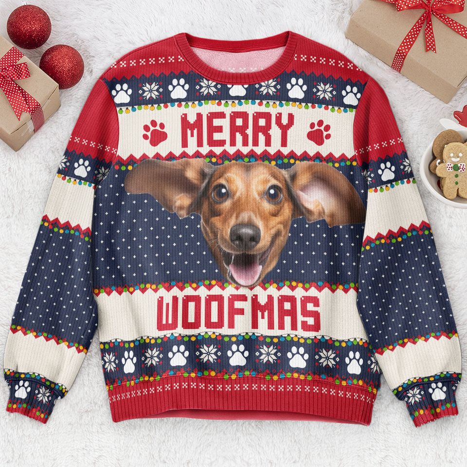 Upload Big Pet Faces Funny Christmas Ugly For Dog, Cat Lovers - Personalized Photo Ugly Sweater - Image 2
