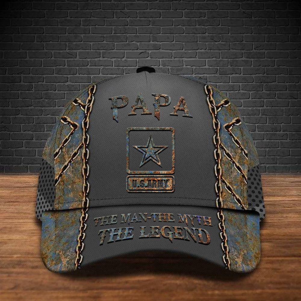 US Army Papa The Man The Myth The Legend Hat Military Veteran Pride Caps Gifts For Dad Hat Classic Cap Trucker Hats Custom Hats Gifts For Men & Women
