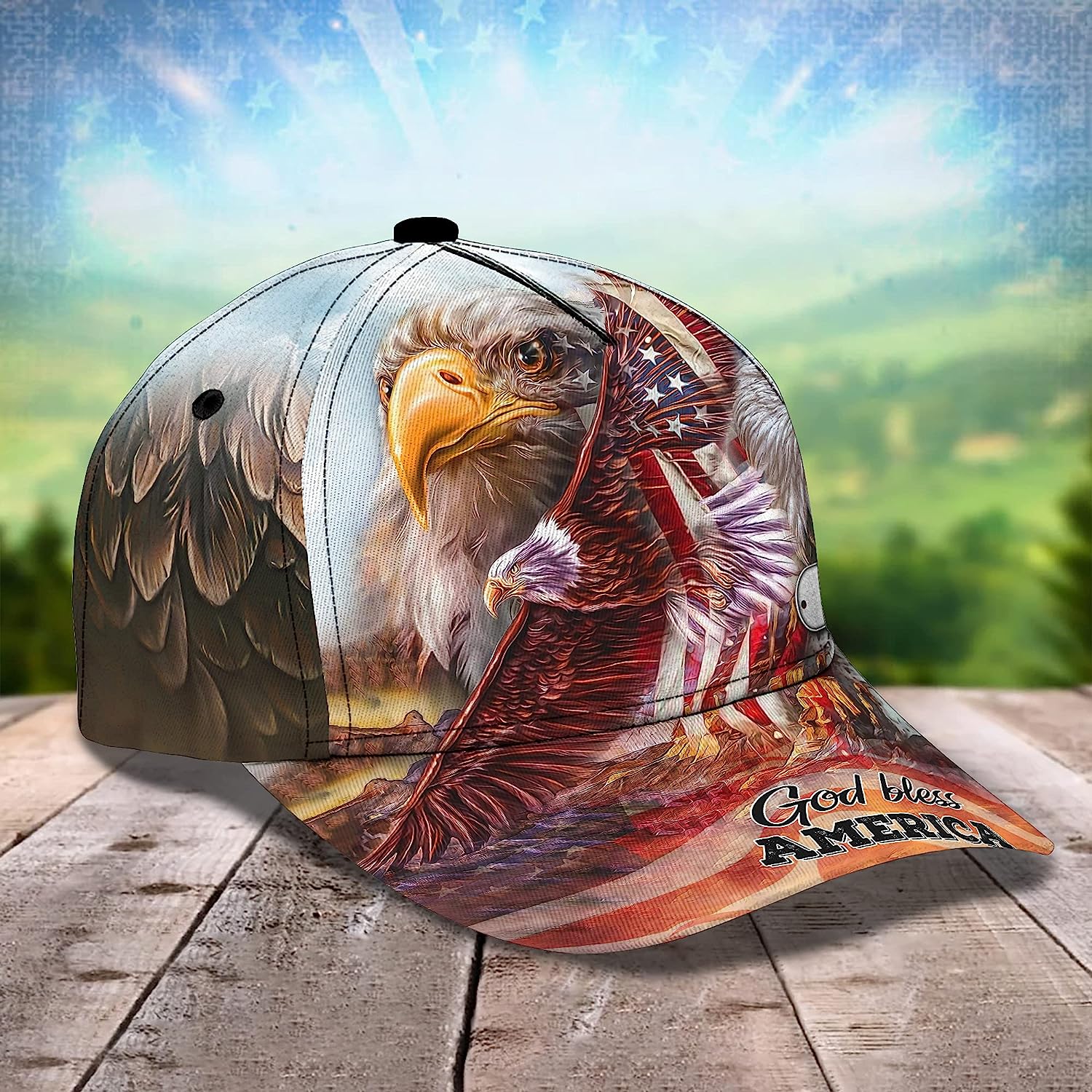 Us Bald Eagle God Bless America Custom Name All Over Print Baseball Cap - Christian Hats For Men Women Trucker Hats Custom Hats Gifts For Men & Women