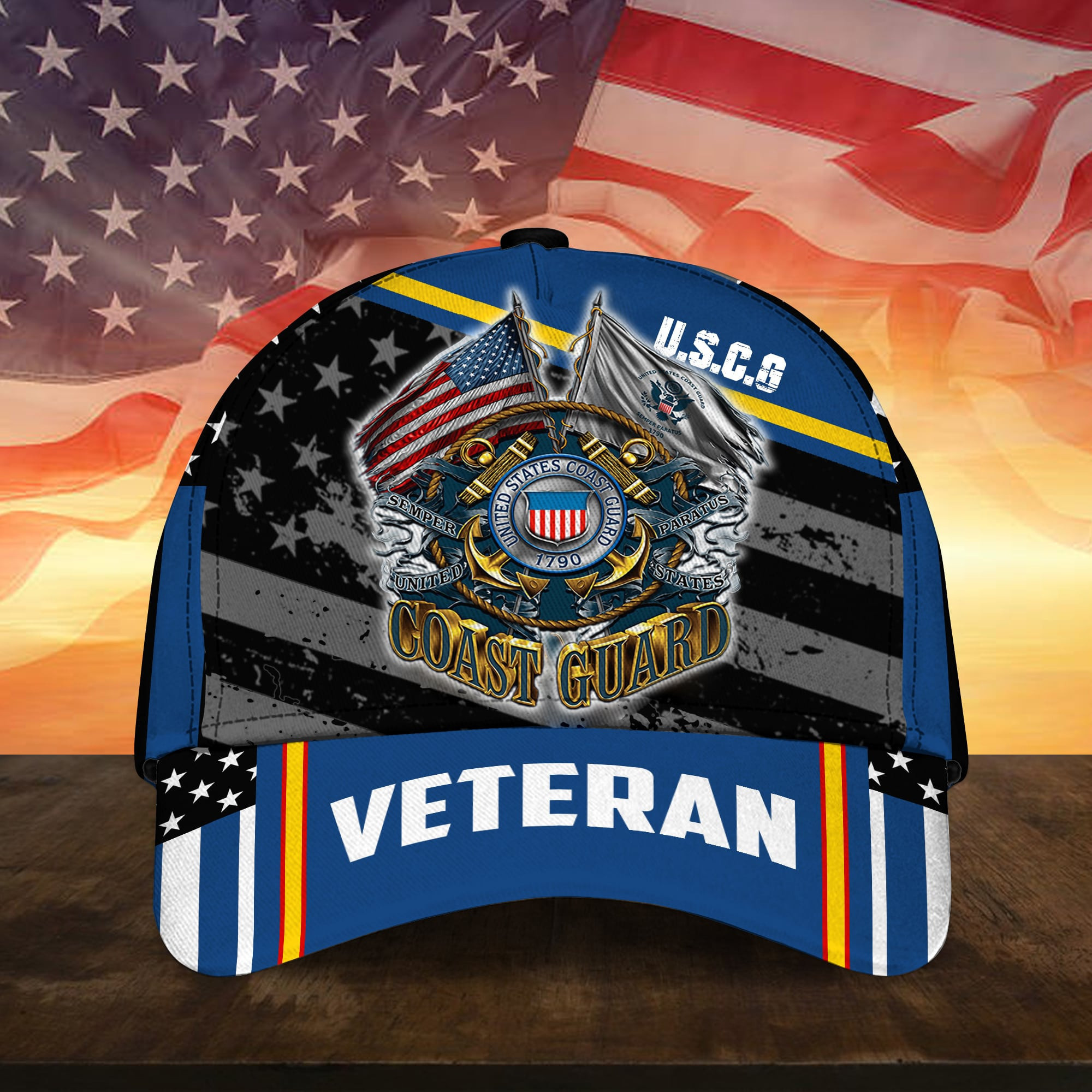 US Coast Guard Veteran 3D Cap USA Flag Cap Trucker Hats Custom Hats Gifts For Men & Women