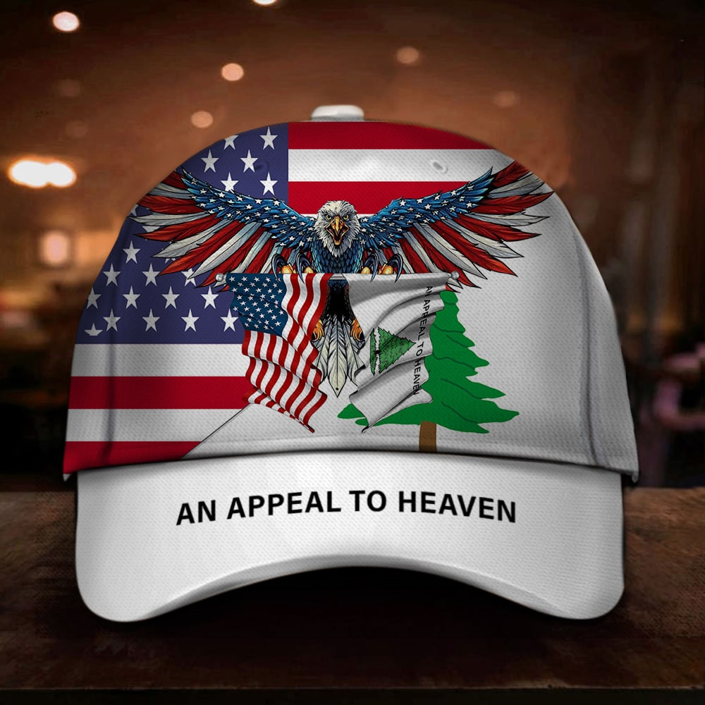 US Eagle An Appeal To Heaven Hat And American Flag George Washington An Appeal To Heaven Trucker Hats Custom Hats Gifts For Men & Women