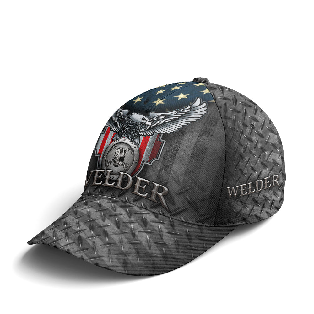US Eagle Baseball Cap For Welder Metalic Style Trucker Hats Custom Hats Gifts For Men & Women