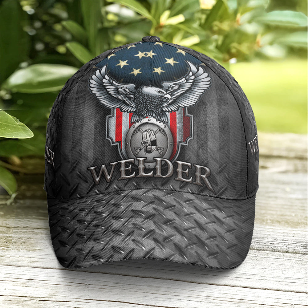 US Eagle Baseball Cap For Welder Metalic Style Trucker Hats Custom Hats Gifts For Men & Women