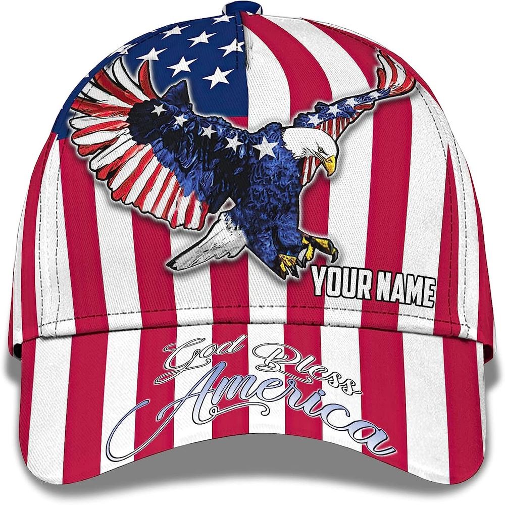 Us Eagle With American Flag God Bless America Custom Name Baseball Cap, Christian, Jesus Hat Trucker Hats Custom Hats Gifts For Men & Women