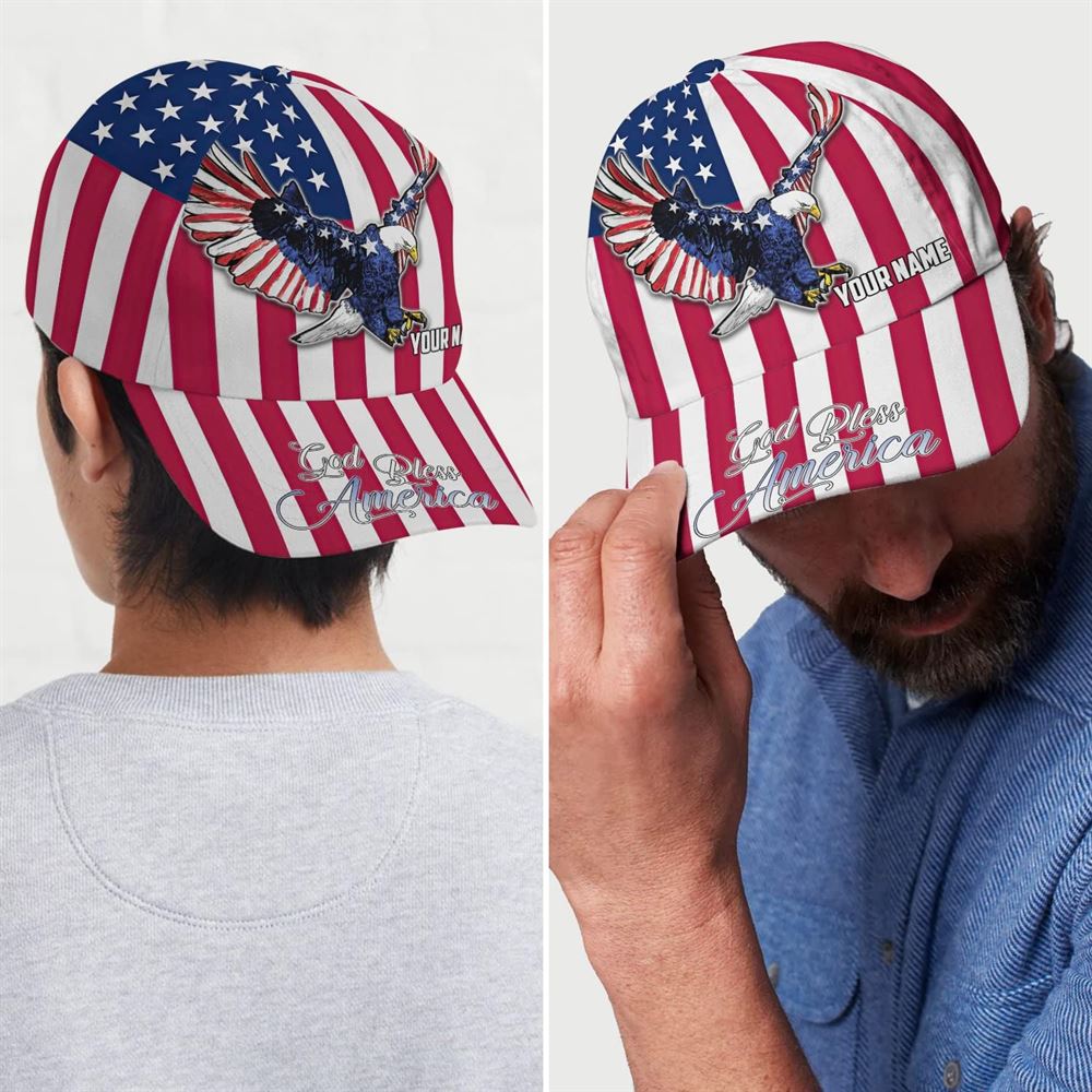 Us Eagle With American Flag God Bless America Custom Name Baseball Cap, Christian, Jesus Hat Trucker Hats Custom Hats Gifts For Men & Women
