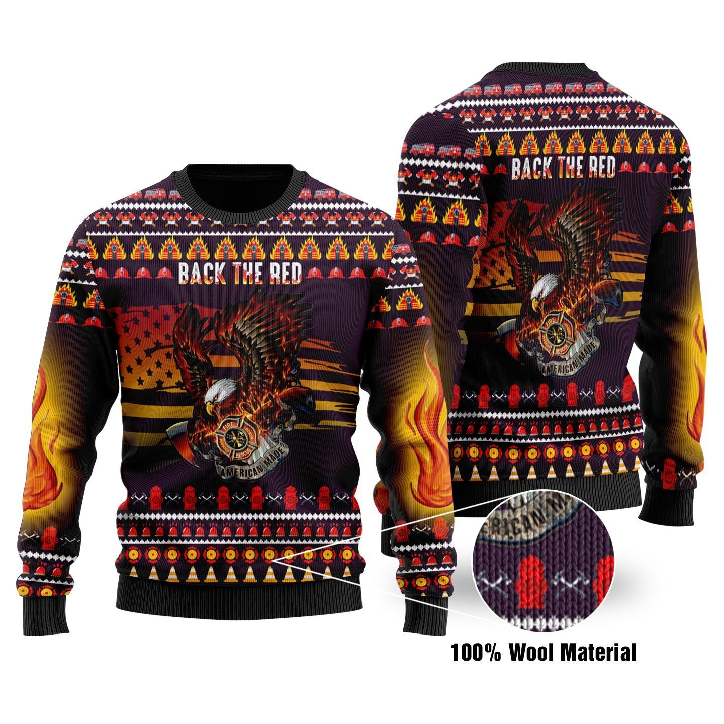 US Firefighter - Back The Red Ugly Christmas Sweater Adult 3D Funny Matching for family