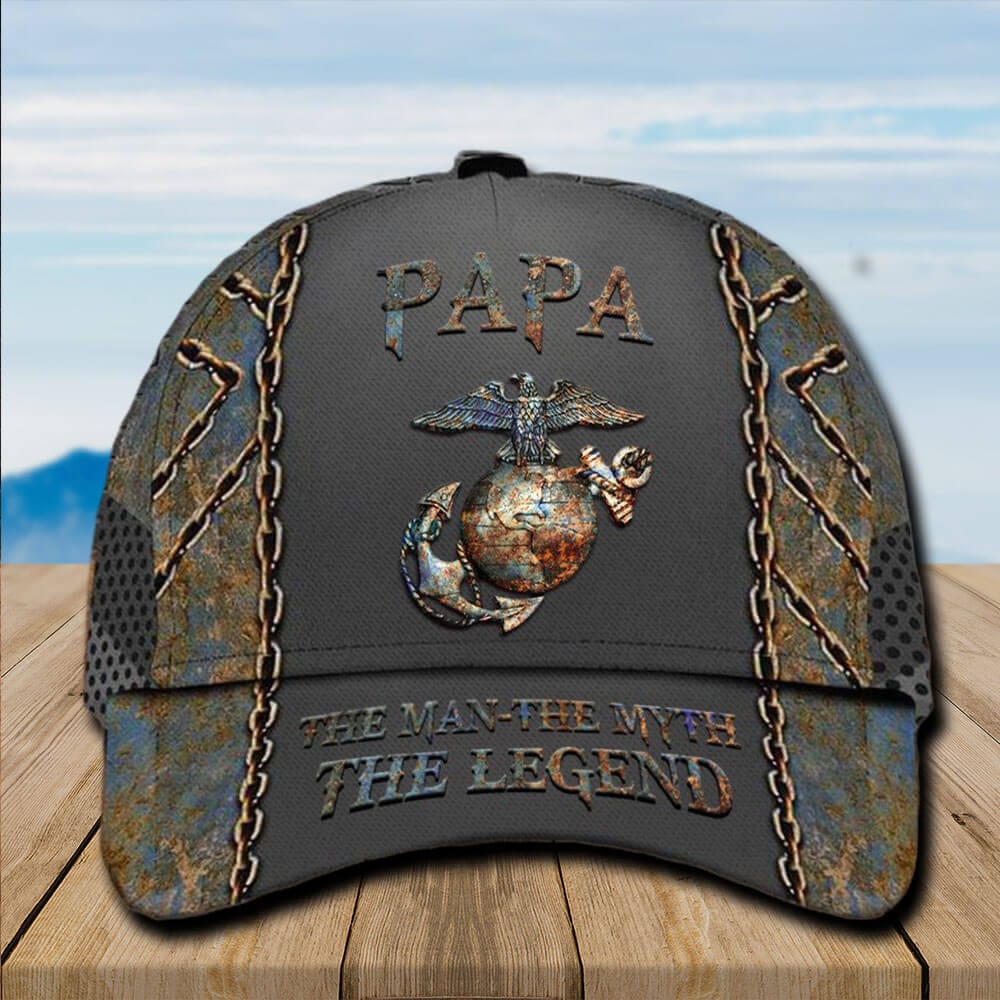 US Marines Baseball Cap USMC Hat USMC Papa The Man The Myth The Legend Marine Veteran Hat Trucker Hats Custom Hats Gifts For Men & Women