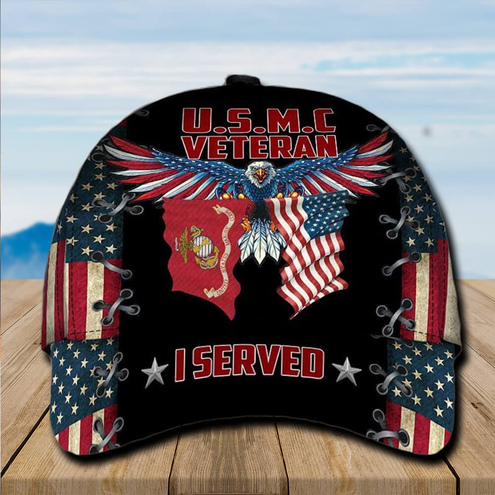 US Marines Baseball Cap USMC Hat USMC Veteran I Served Eagle Holding Flags Marine Corps Veteran Hat Trucker Hats Custom Hats Gifts For Men & Women