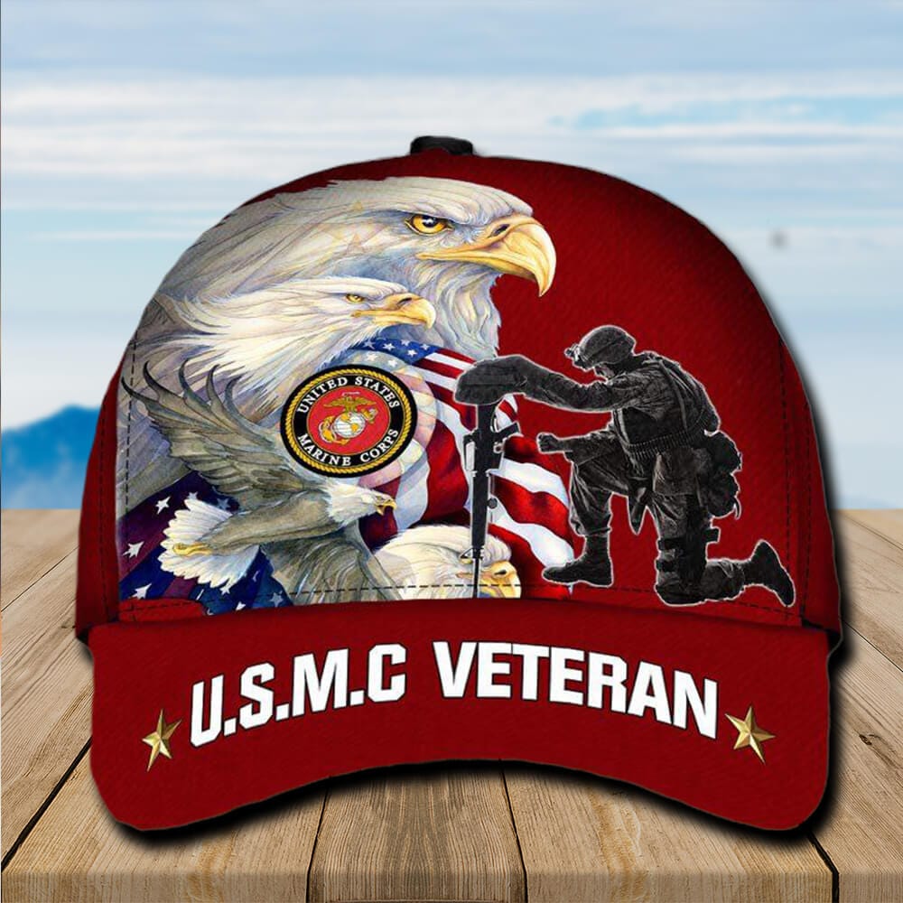 US Marines Baseball Cap USMC Hat USMC Veteran Soldier Kneeling Eagle US Flag USMC Trucker Hat Trucker Hats Custom Hats Gifts For Men & Women