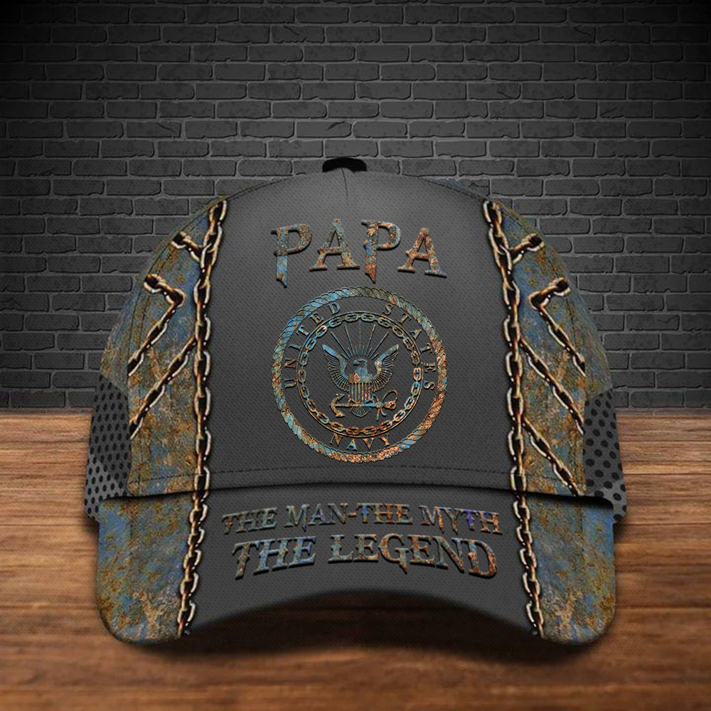 US Navy Logo Papa The Man The Myth The Legend Hat Honor Military Men Hats Navy Gifts For Dad Trucker Hats Custom Hats Gifts For Men & Women