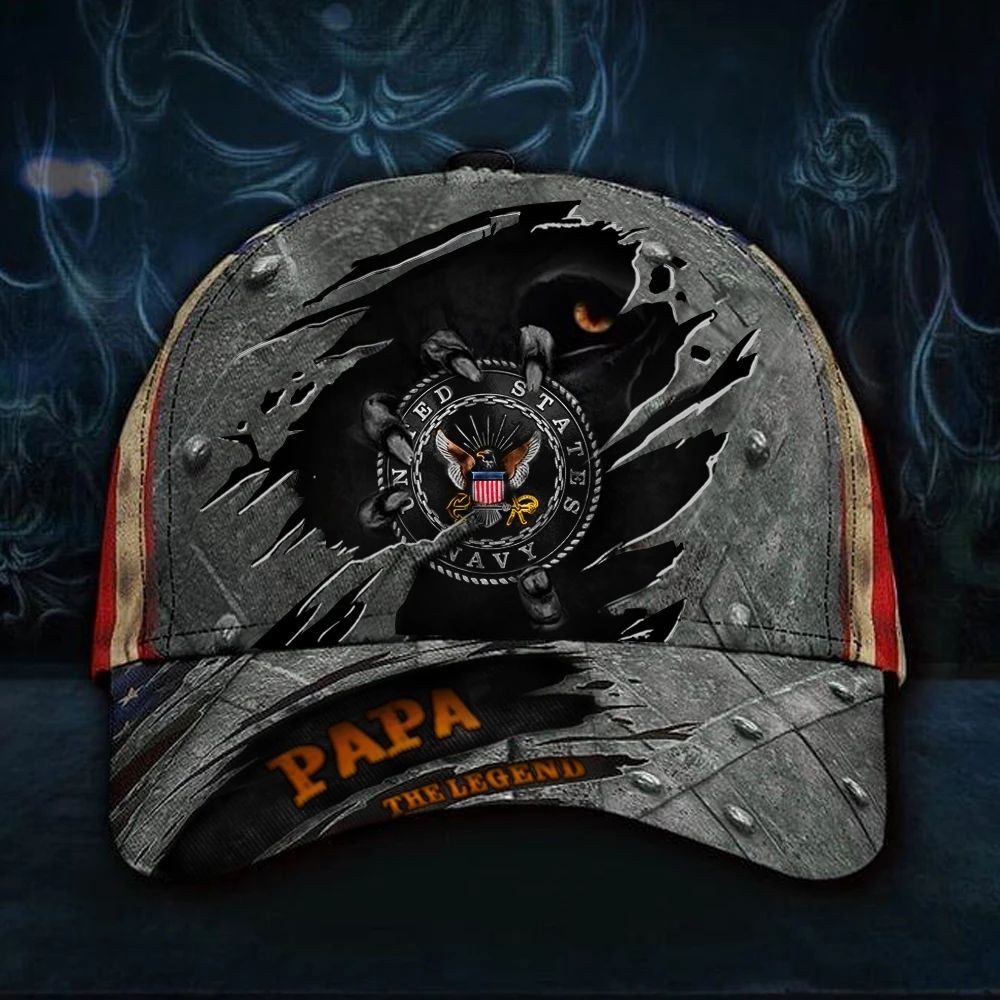 US Navy Papa Legend 3D Hat USA Flag Cap Vintage Proud Navy Dad USN Father's Day Gift Trucker Hats Custom Hats Gifts For Men & Women
