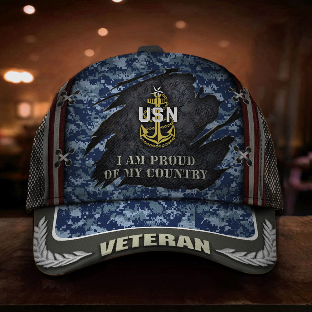 US Navy Veteran I Am Proud Of My Country Hat USN Veteran Patriotic Camo Hats Trucker Hats Custom Hats Gifts For Men & Women