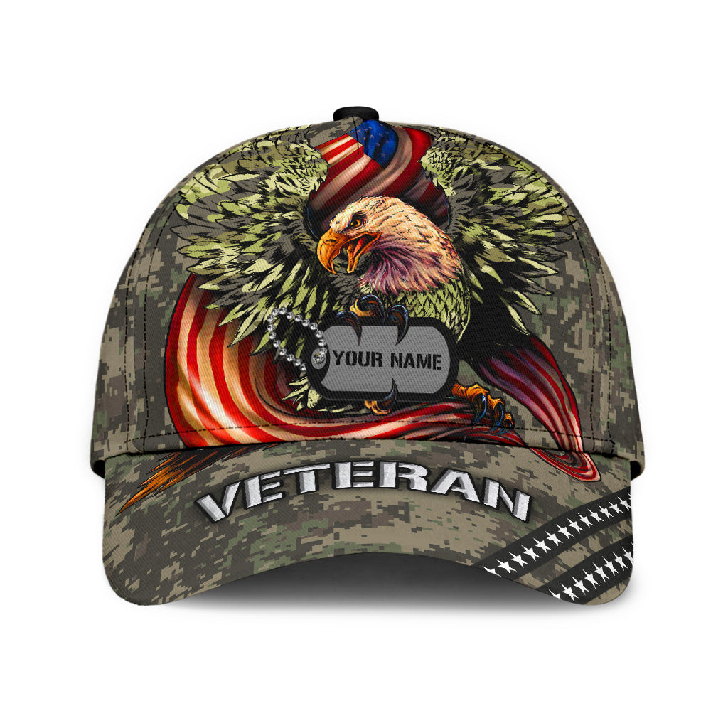 US Veteran American Flag Eagle Personalized Name Classic Cap Trucker Hats Custom Hats Gifts For Men & Women