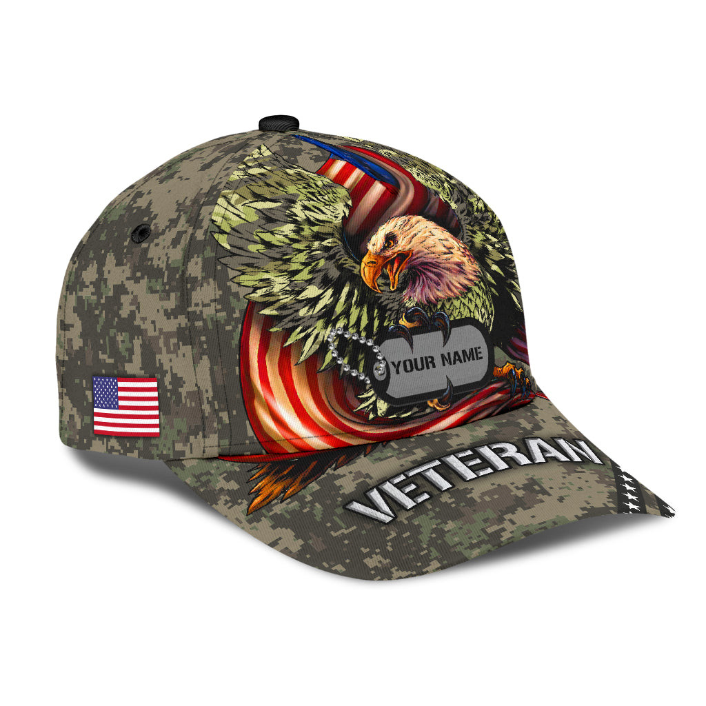 US Veteran American Flag Eagle Personalized Name Classic Cap Trucker Hats Custom Hats Gifts For Men & Women