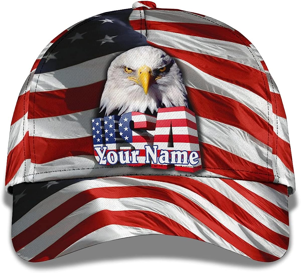 Usa America Flag Bald Eagle Custom Name All Over Print Baseball Cap - Christian Hats For Men Women Trucker Hats Custom Hats Gifts For Men & Women