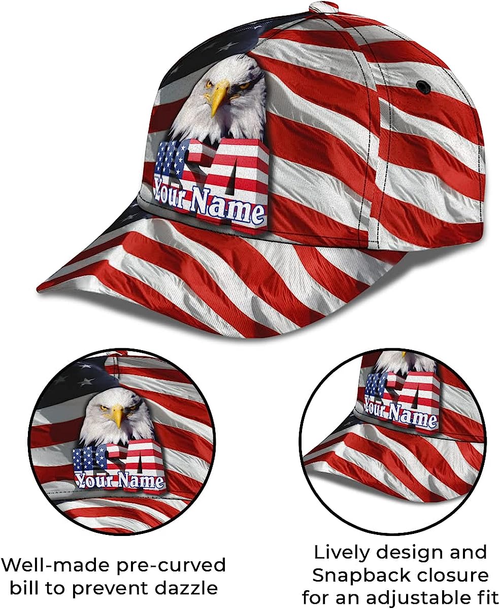 Usa America Flag Bald Eagle Custom Name All Over Print Baseball Cap - Christian Hats For Men Women Trucker Hats Custom Hats Gifts For Men & Women