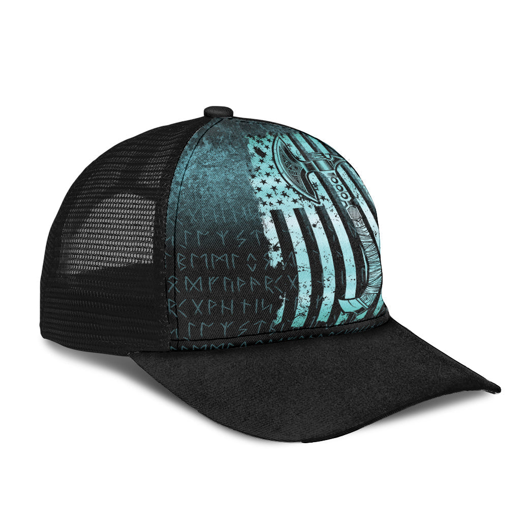 USA Flag Viking Cool American Norsemen – Cyan Version Mesh Back Cap Trucker Hats Custom Hats Gifts For Men & Women