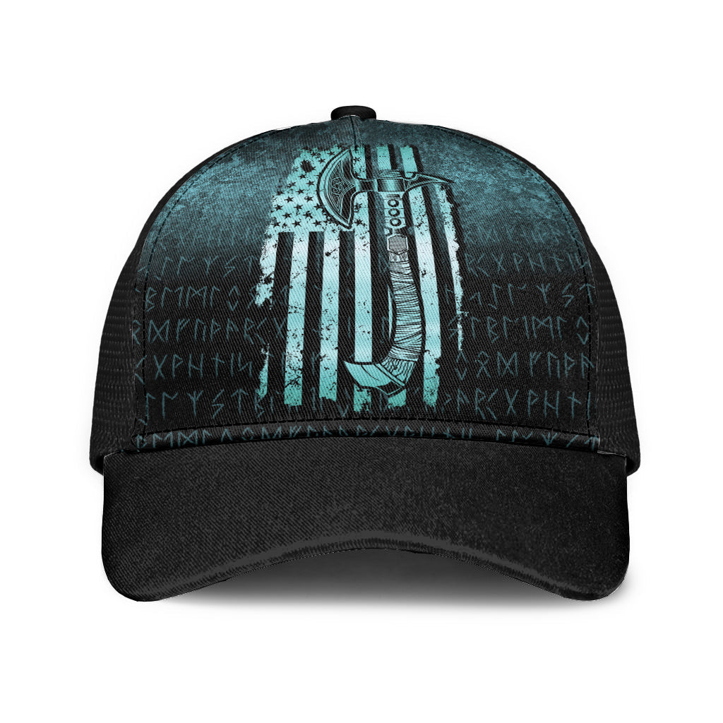 USA Flag Viking Cool American Norsemen - Cyan Version Mesh Back Cap Trucker Hats Custom Hats Gifts For Men & Women