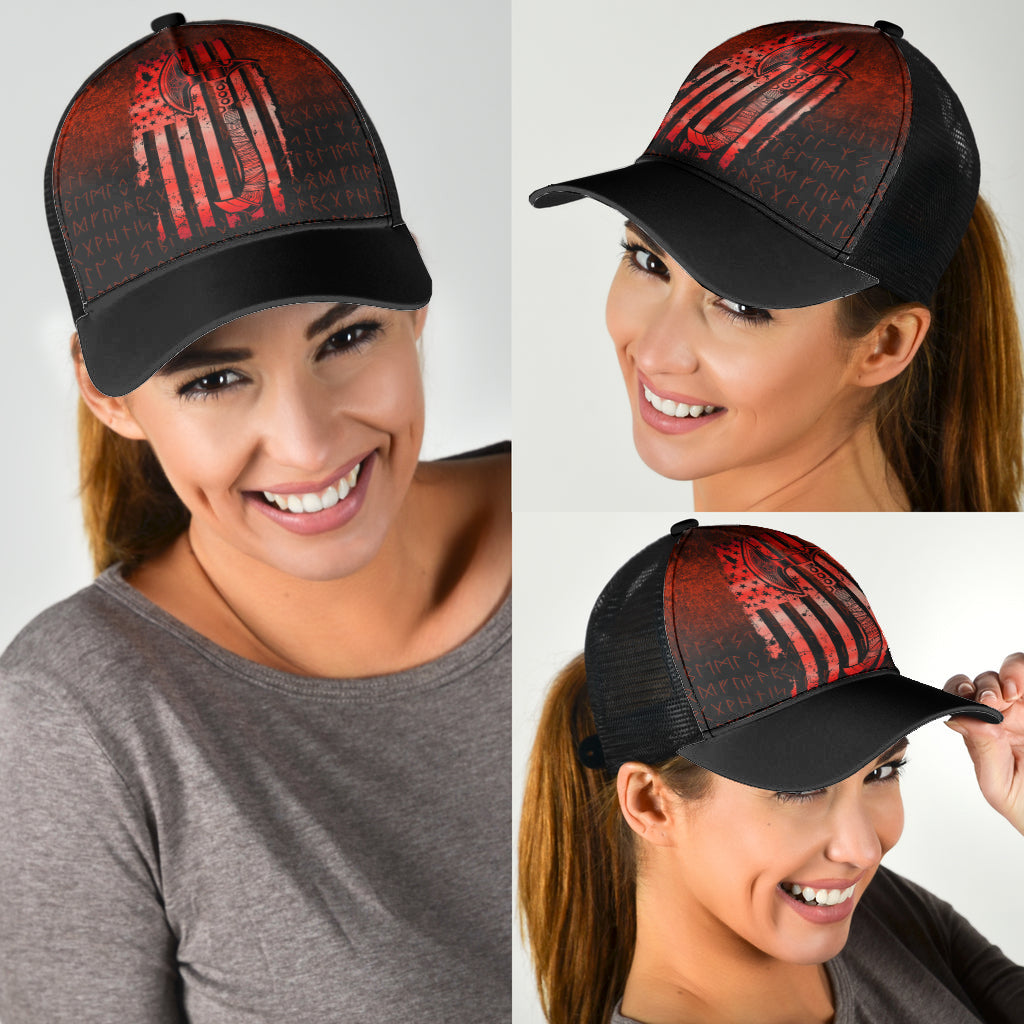 USA Flag Viking Cool American Norsemen - Red Version Mesh Back Cap Trucker Hats Custom Hats Gifts For Men & Women