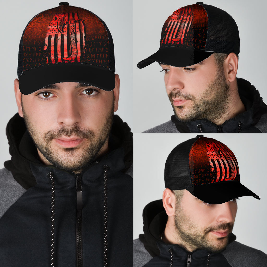 USA Flag Viking Cool American Norsemen - Red Version Mesh Back Cap Trucker Hats Custom Hats Gifts For Men & Women