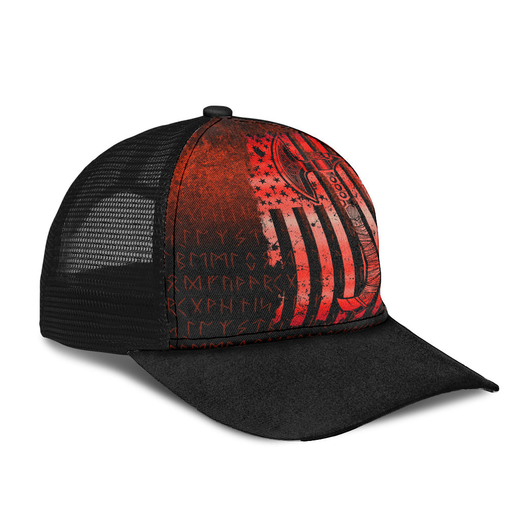 USA Flag Viking Cool American Norsemen - Red Version Mesh Back Cap Trucker Hats Custom Hats Gifts For Men & Women
