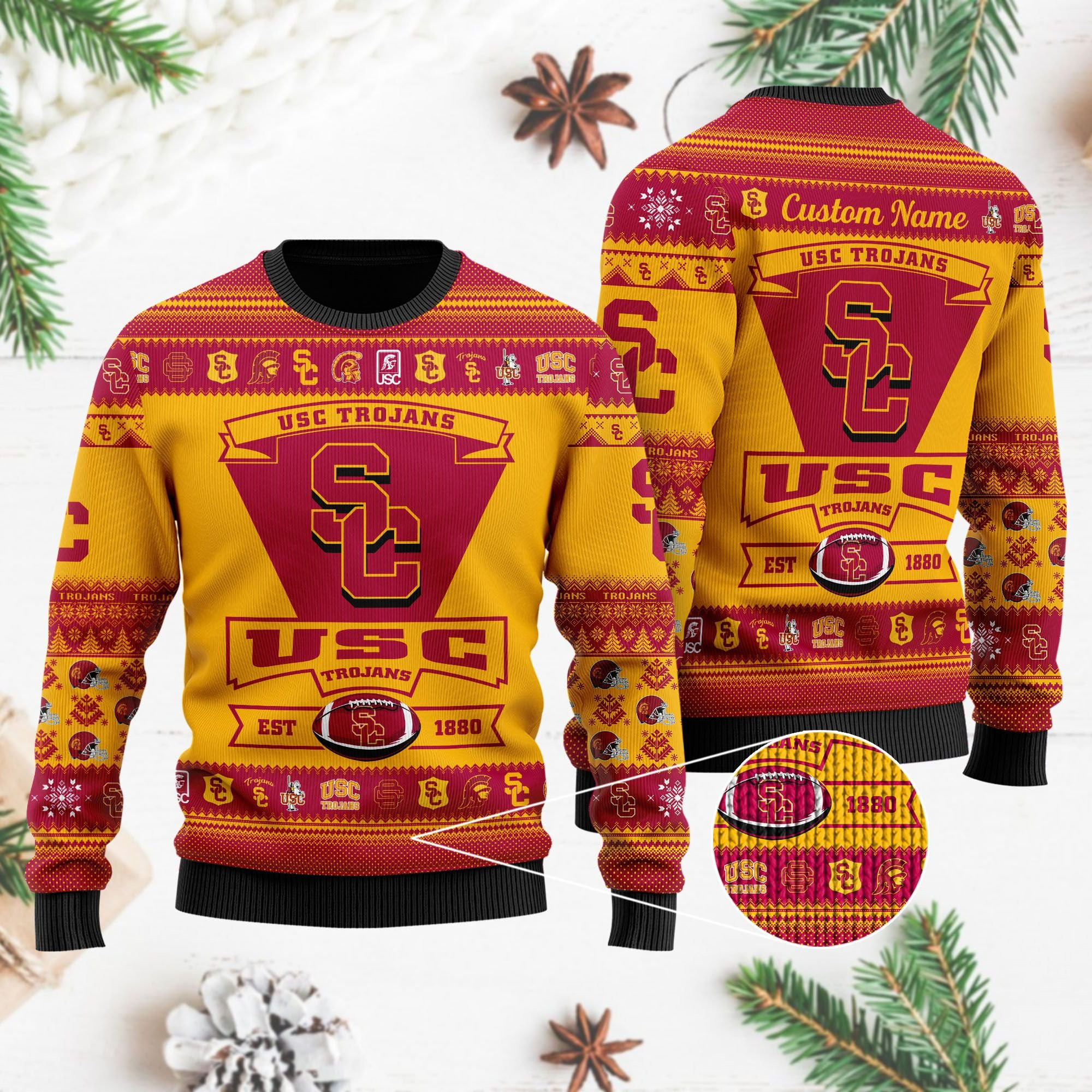 Usc Trojans Football Team Logo Custom Name Personalized Ugly Christmas Sweater Adult 3D Funny Matching for family - Image 4