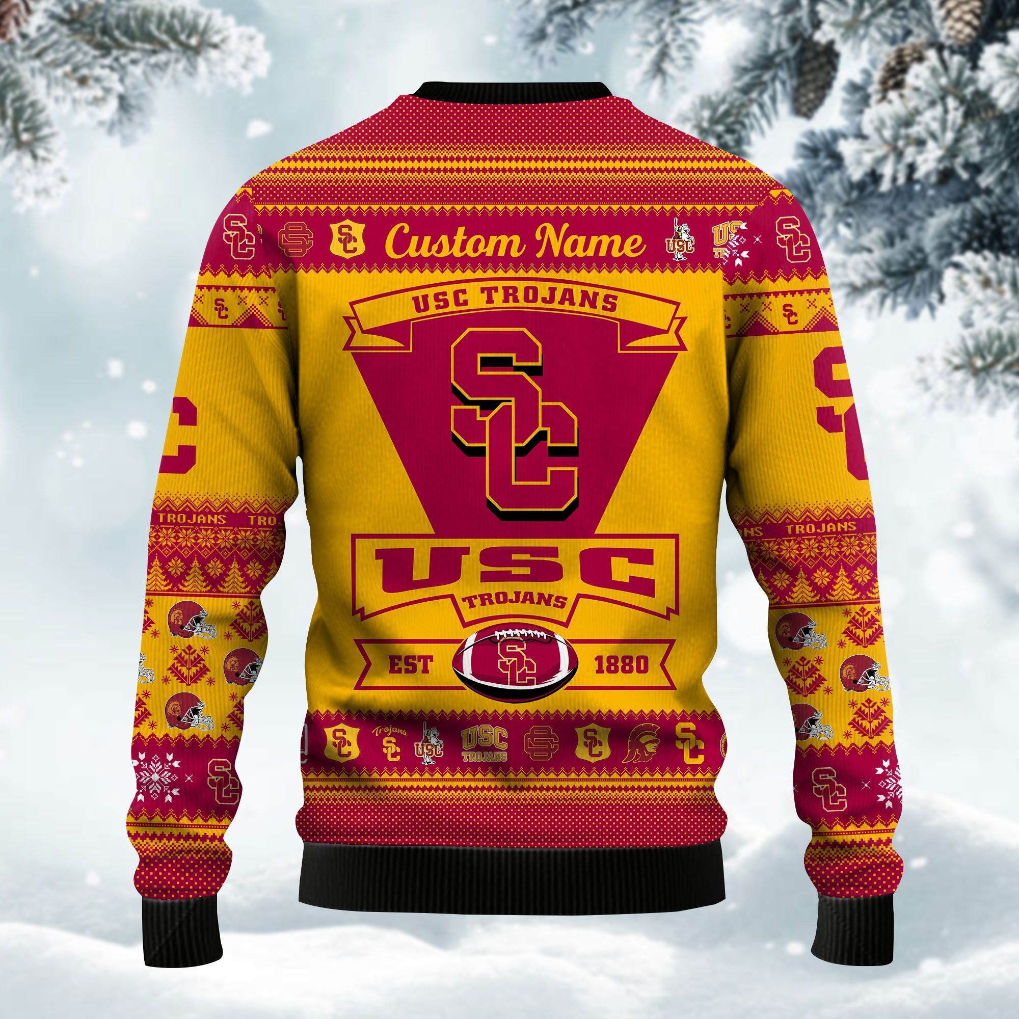 Usc Trojans Football Team Logo Custom Name Personalized Ugly Christmas Sweater Adult 3D Funny Matching for family - Image 3