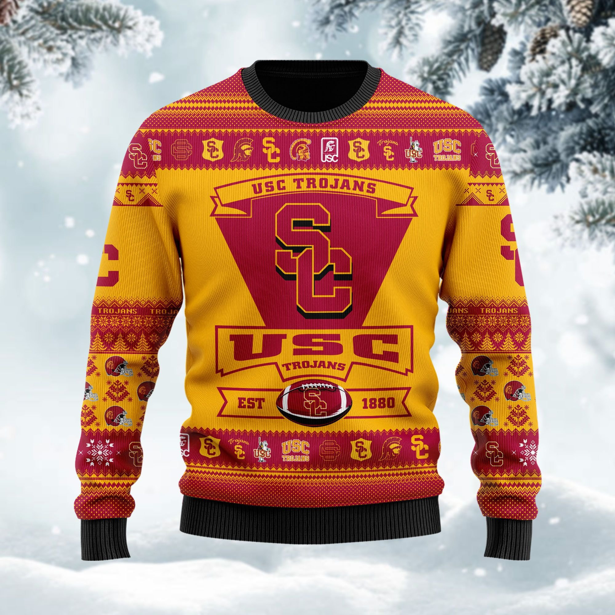 Usc Trojans Football Team Logo Custom Name Personalized Ugly Christmas Sweater Adult 3D Funny Matching for family - Image 2