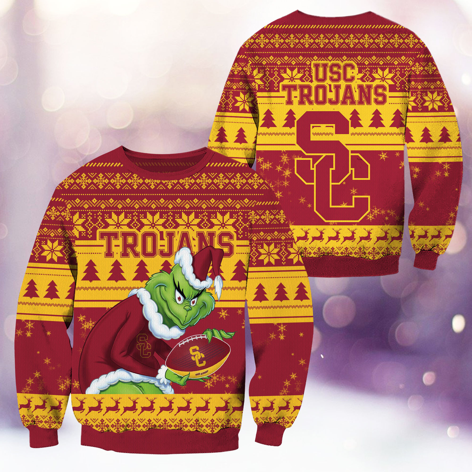 USC Trojans Grinch Ugly Christmas Sweater Adult 3D Funny Matching for family