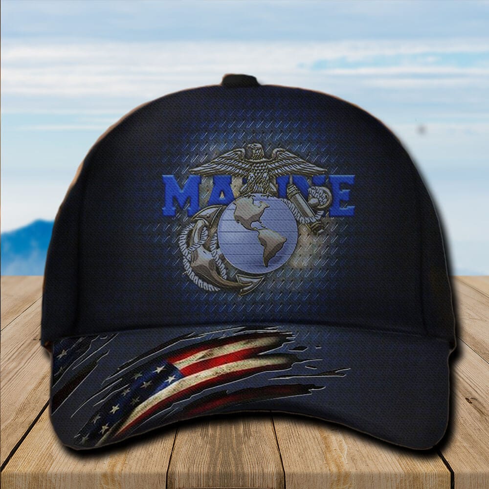 USMC Hat Marine Corps Baseball Cap Grunge US Flag Blue Marine Veteran Hat Trucker Hats Custom Hats Gifts For Men & Women