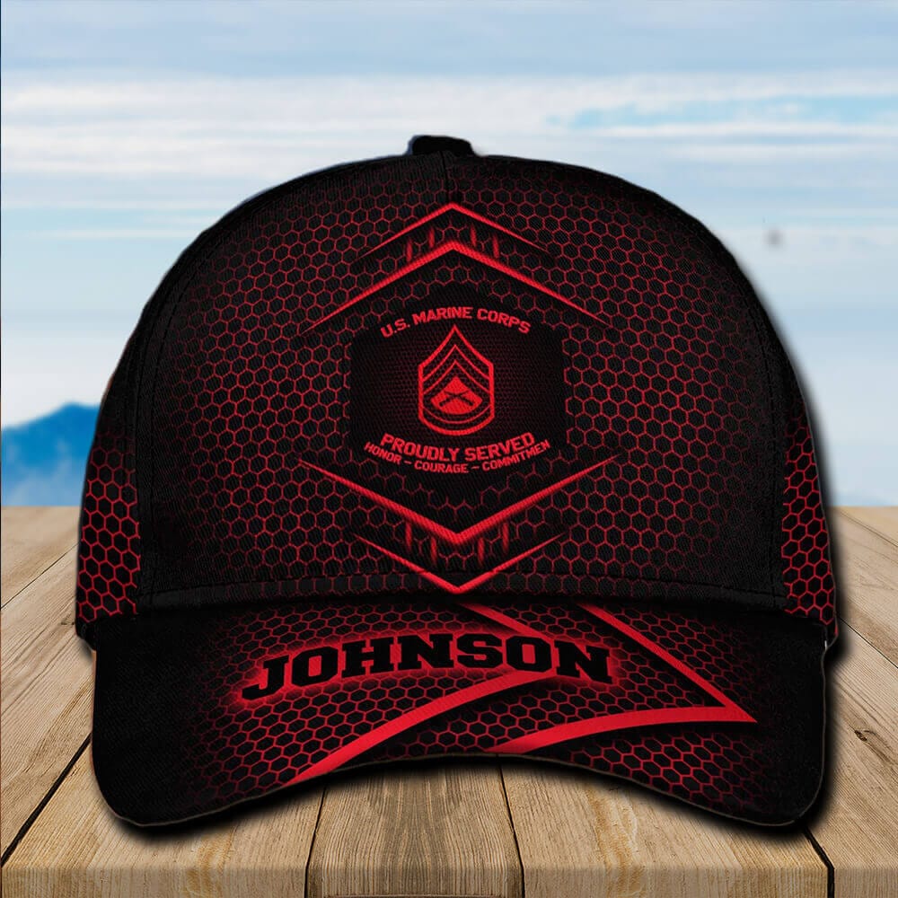 USMC Hat Marine Corps Baseball Cap Personalized Name USMC Proudly Served Honor Courage Commitmen USMC Trucker Hat Trucker Hats Custom Hats Gifts For Men & Women