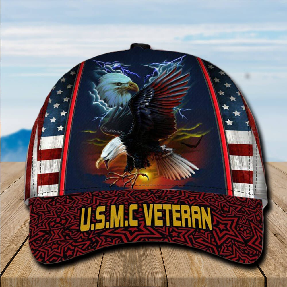 USMC Hat Marine Corps Baseball Cap USMC Veteran US Flag Eagle USMC ...